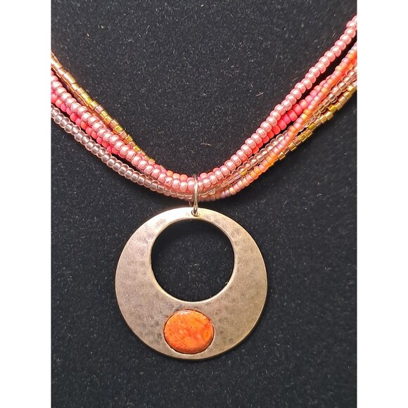 Peyote Bird Multi Strand Multicolor Circular 925 Silver Pendant Necklace 18" NWT - Picture 2 of 10